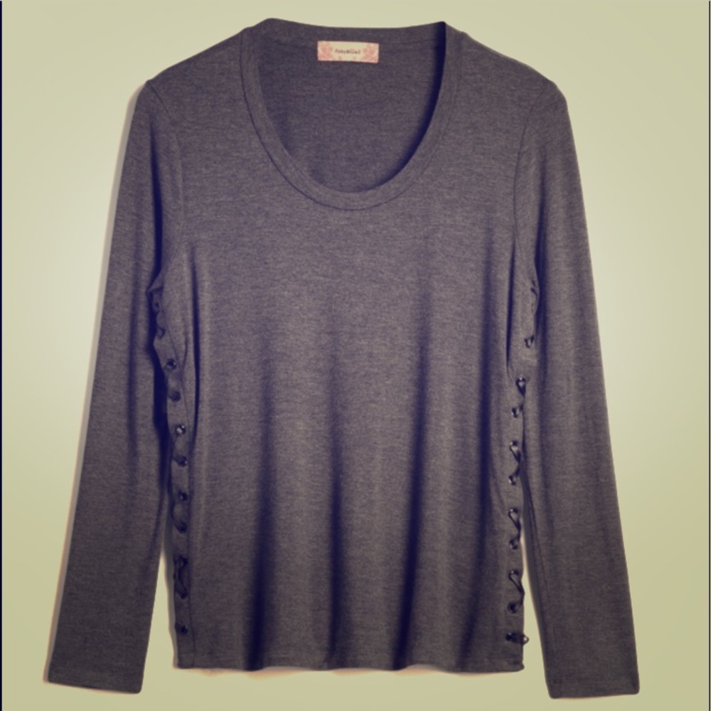 Abby & Gail Harria Side Lace-Up Smoke Knit Top